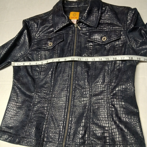 Ruby Rd. Navy Dark Blue Snakeskin Crocodile Print Jacket Size 12 Fall Blazer - Picture 6 of 8